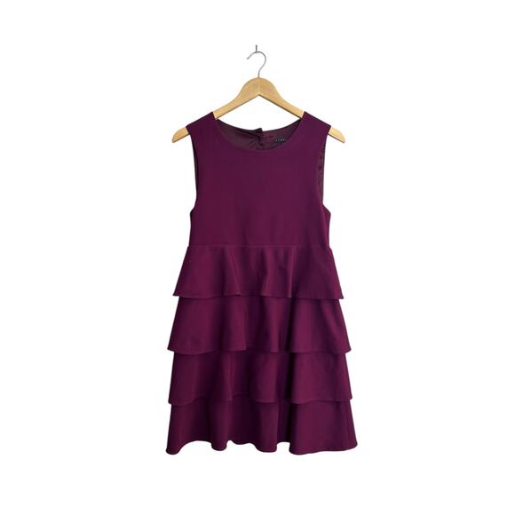 THEORY Cupid Prosema Selma Tiered Ruffle Skirt Button Back Tank Plum Dress Small - Picture 2 of 10